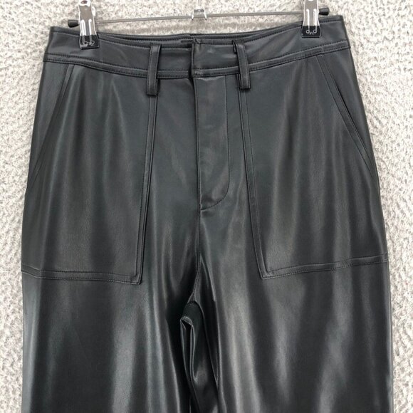 7 For All Mankind Pants Women Small Black Faux Leather PU Stretch Ankle Straight - Picture 2 of 13